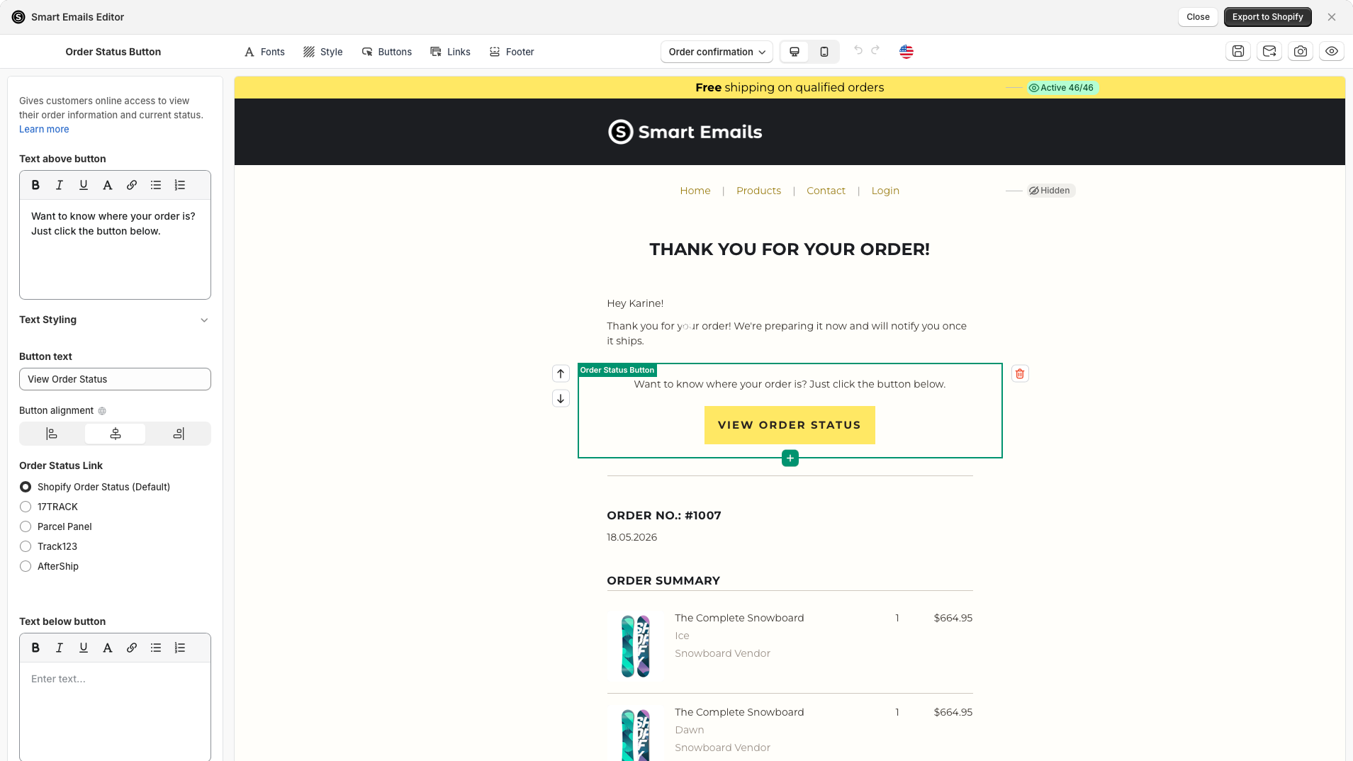 Smart Emails editor screenshot